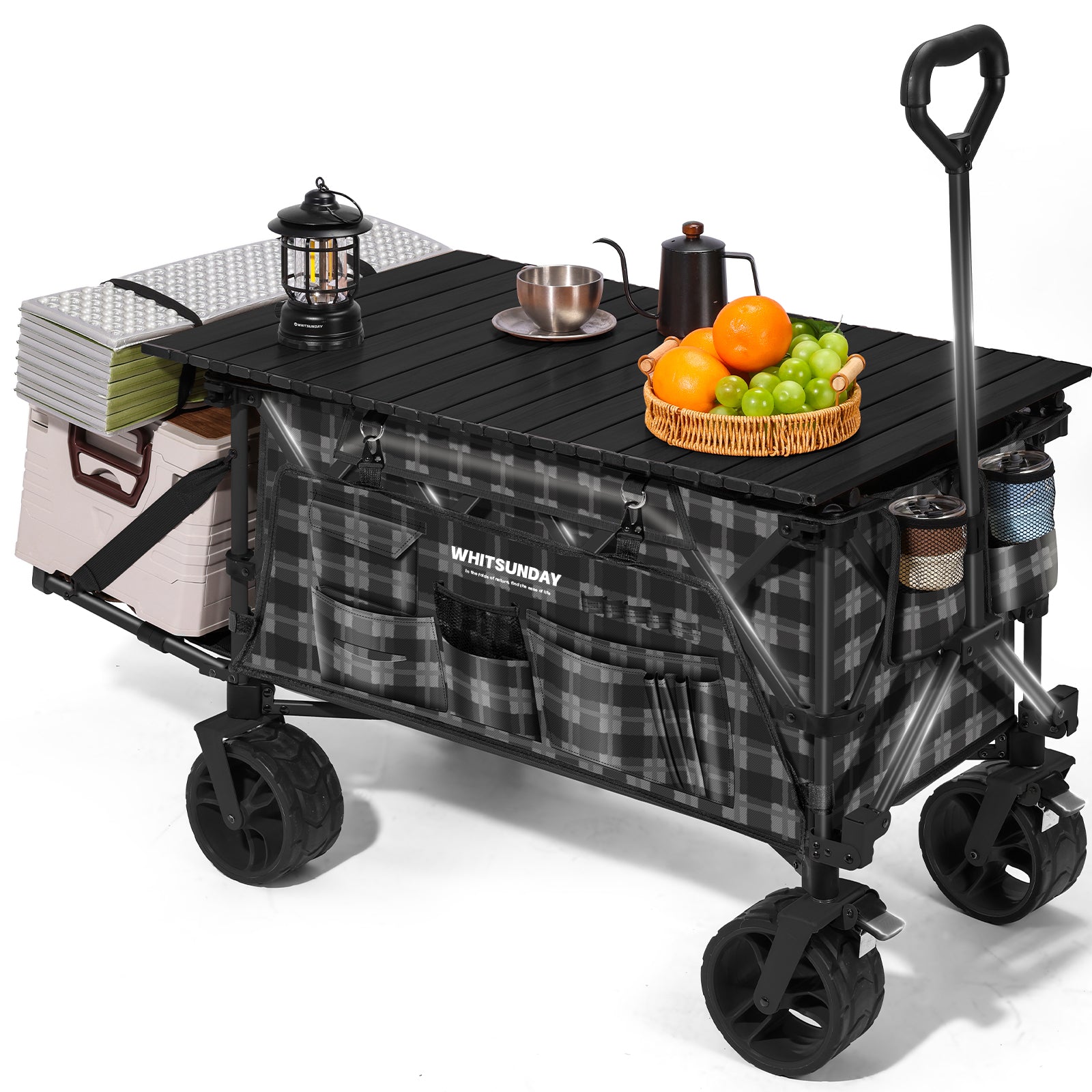 Collapsible Folding Wagon with Table, Heavy Duty Utility Beach Wagons with All-Terrain Wheels for Camping,Garden