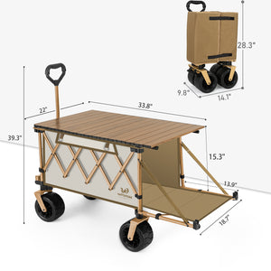 Collapsible Wagon Heavy Duty Wagons with Tailgate & Table & All-Terrain Wheels