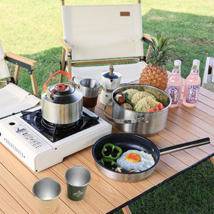 Outdoor Cookware Stainless Steel Set - Pots, Pans, Kettle, Cups
