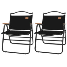 Load image into Gallery viewer, Whitsunday Camping Chairs Foldable Portable Chair Beach Chair Wood Armrest Metal Frame Travel Chair for Outdoor Camping Picnic Black 2Pcs
