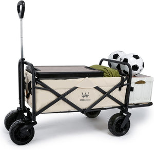 Folding Outdoor Wagon Cart 8“ Fat Wheel with Brake and Tailgate