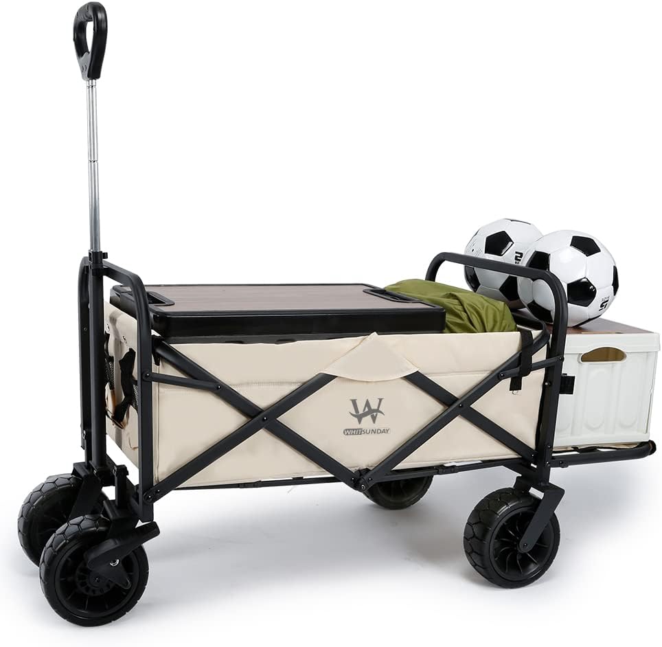 Collapsible Folding Garden Outdoor Park Utility Wagon Picnic Camping Cart with 8“ Bearing Fat Wheel and Brake 8